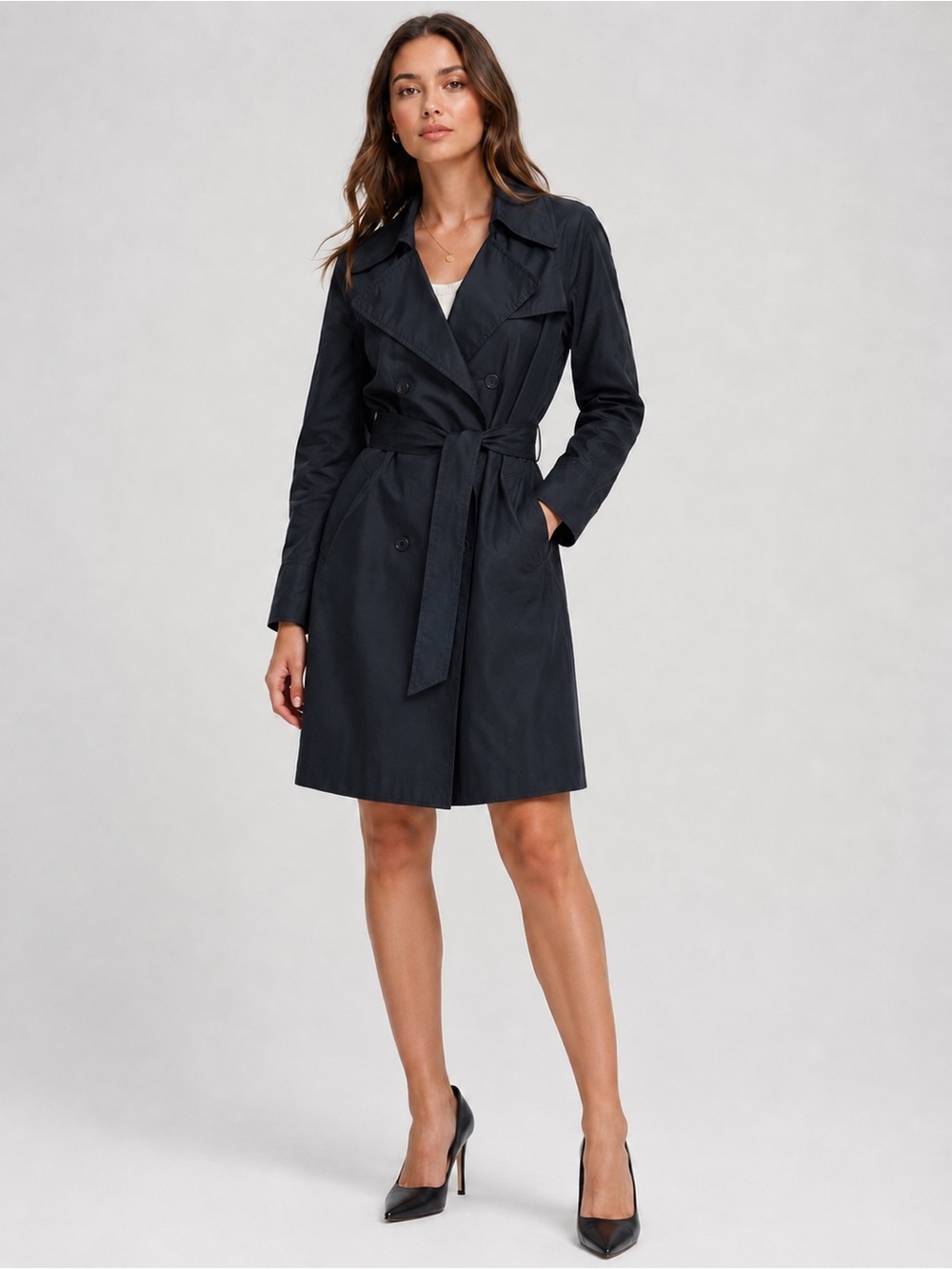 Banana Republic Navy Double-Breasted Trench Coat with Waist Tie XS